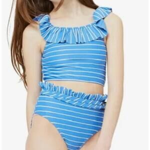Habitual Girl Blue Stripe 2-piece Ruffle Swimsuit (size 14)